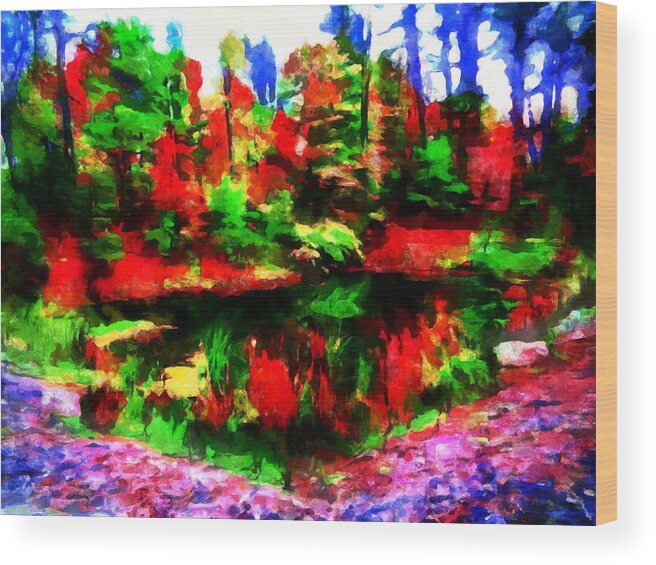 Pond Wood Print featuring the mixed media The Pond in Autumn by Christopher Reed