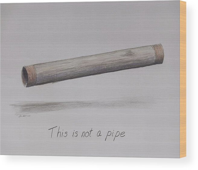 Surrealism Wood Print featuring the drawing This is not a pipe by Susan Anderson