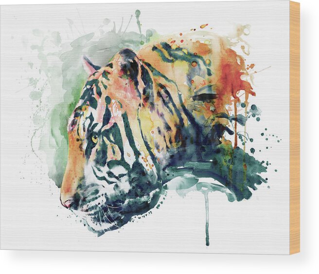 Marian Voicu Wood Print featuring the painting Tiger Profile by Marian Voicu