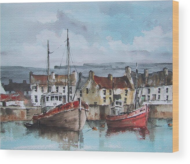 Wood Print featuring the painting Trawlers in Inismore, Aran by Val Byrne