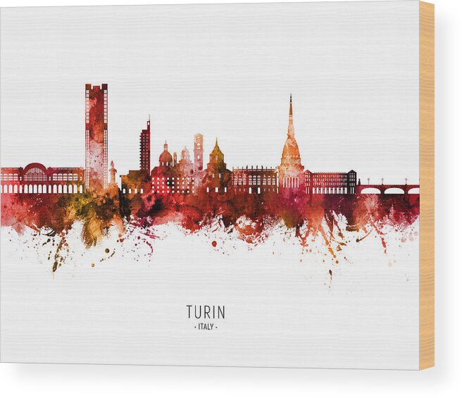 Turin Wood Print featuring the digital art Turin Italy Skyline #13 by Michael Tompsett