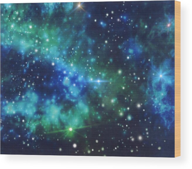 Galaxy Wood Print featuring the digital art Turquoise Nebula by Mary J Winters-Meyer