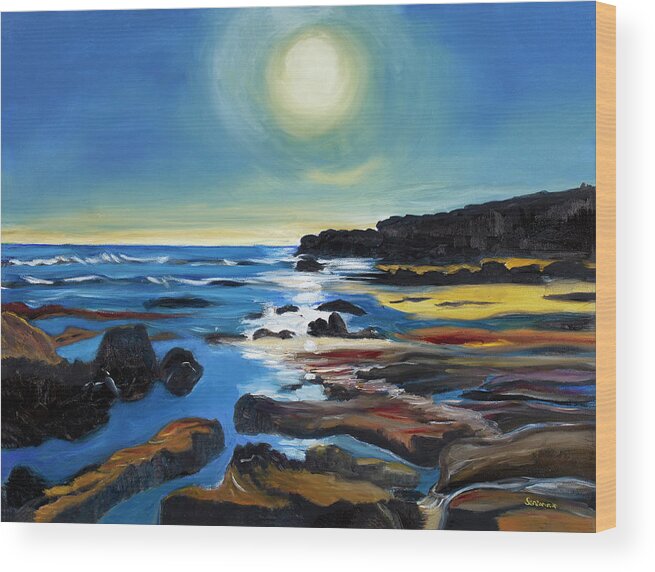 Beach Sunset Rocks Ocean Twilight Beach Sea Rocks Wood Print featuring the painting Twilight by Santana Star