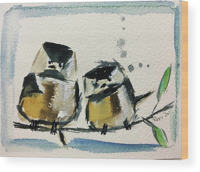 Grand Tit Wood Print featuring the painting Two Fat Chickadees by Roxy Rich