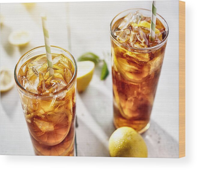 Two Objects Wood Print featuring the photograph Two Ice Cold Glasses Of Iced Tea With Lemons by Rez-art