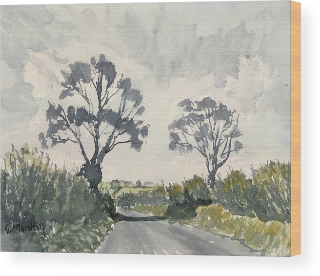 Watercolour Wood Print featuring the painting Two Trees on Thwing Road by Glenn Marshall