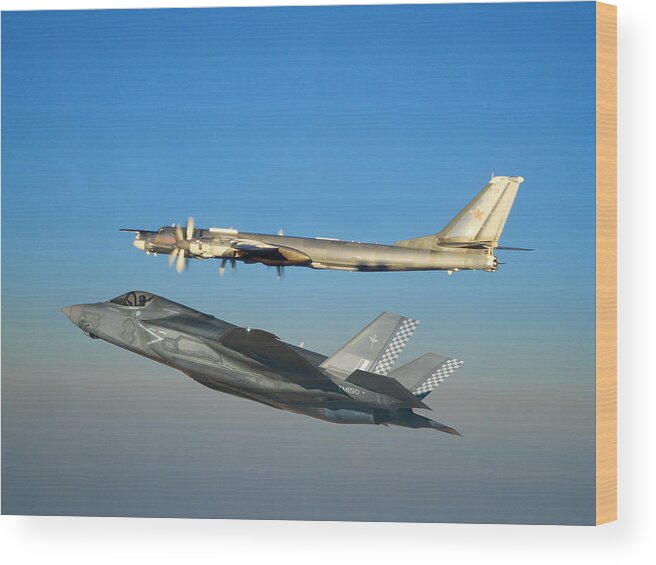 Lightning Wood Print featuring the digital art UK F-35B Bear Intercept by Custom Aviation Art