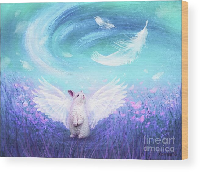 Wings Wood Print featuring the painting Under His Wings - Blue by Yoonhee Ko