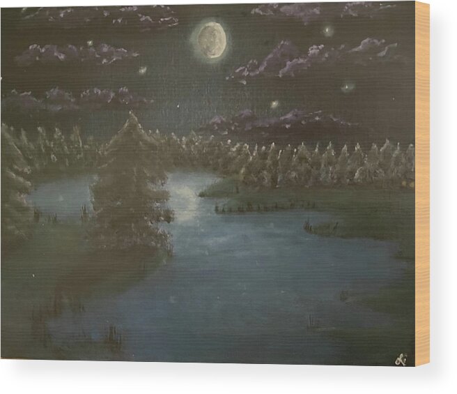 Oil Painting Wood Print featuring the painting UP-per Moon by Lisa White
