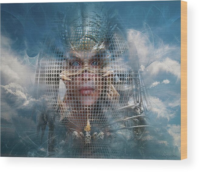 Digital Art Wood Print featuring the digital art Valkyrie Phantom or Optical Illusion of Face by George Grie