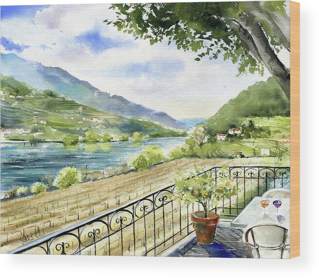 Portugal Wood Print featuring the painting View To The Douro Valley Portugal Painting by Dora Hathazi Mendes