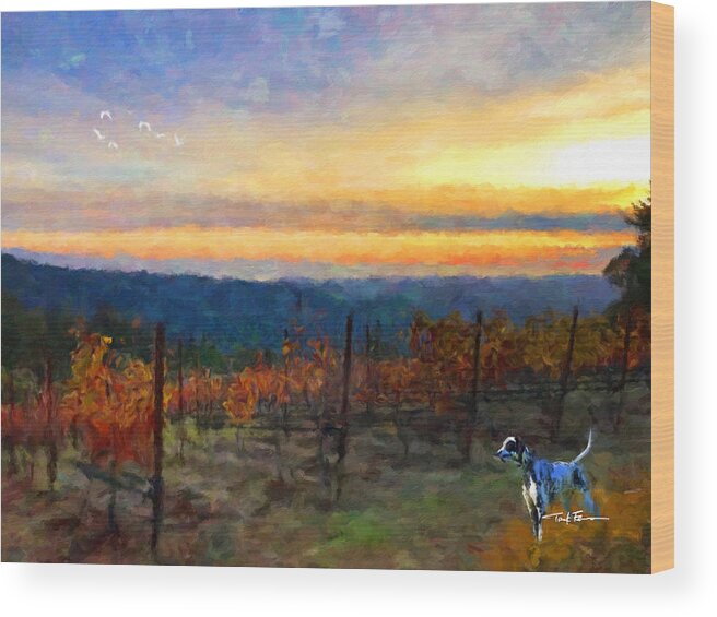 Landscape Wood Print featuring the painting Vineyard Sunset, California by Trask Ferrero