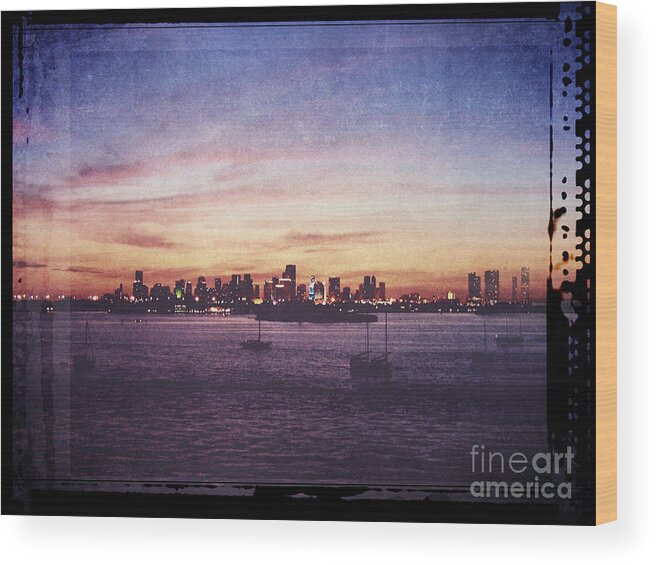 Florida Wood Print featuring the digital art Vintage Miami Sunset by Phil Perkins