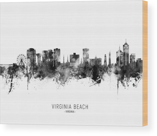 Virginia Beach Wood Print featuring the digital art Virginia Beach Virginia Skyline #05 by Michael Tompsett