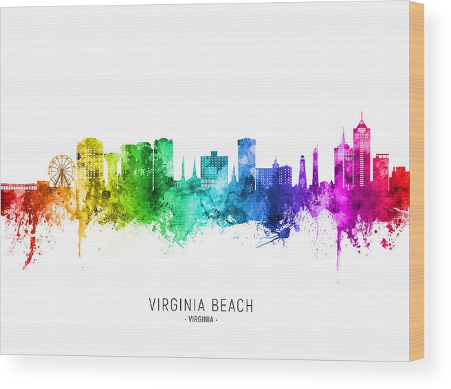 Virginia Beach Wood Print featuring the digital art Virginia Beach Virginia Skyline #08 by Michael Tompsett