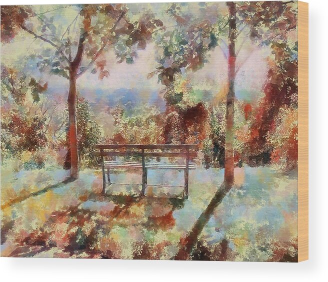 Bench Wood Print featuring the mixed media Waiting Bench by Christopher Reed