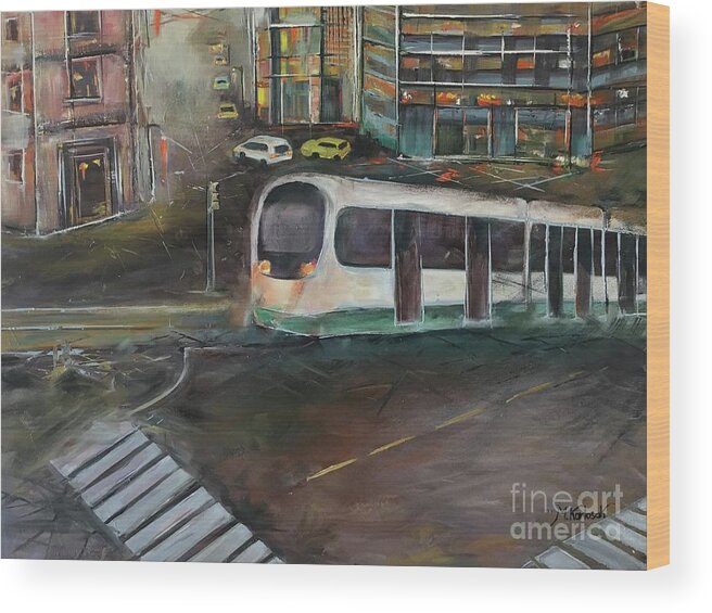 Oil Painting Wood Print featuring the painting Wake city by Maria Karlosak