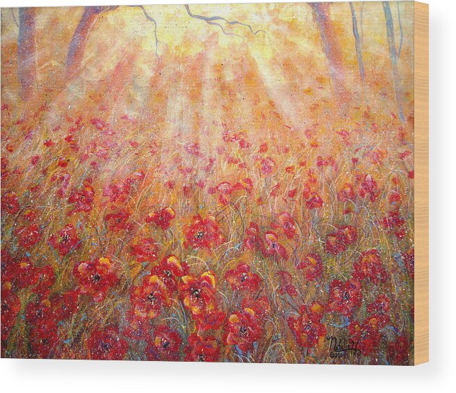 Landscape Wood Print featuring the painting Warm Sun Rays by Natalie Holland