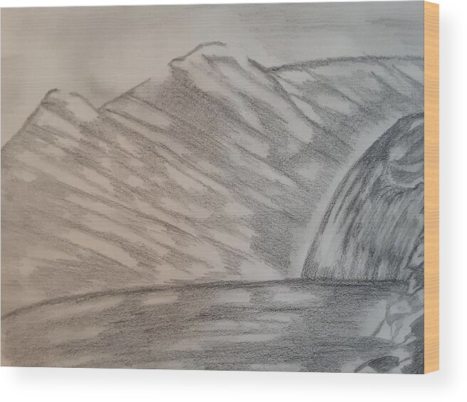 Mountains Wood Print featuring the drawing Waterfall Beauty by Tina Marie Gill