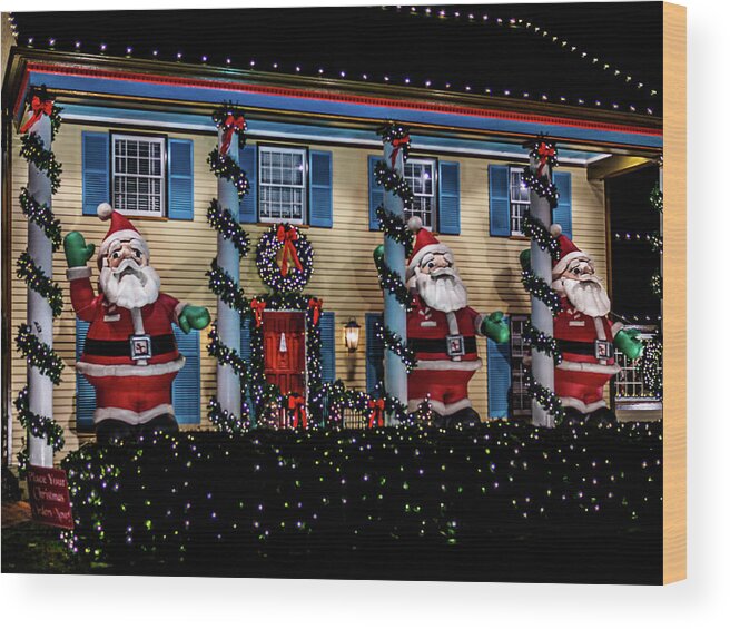 Cherry Hill Wood Print featuring the photograph Waving Santa Claus Trio by Louis Dallara