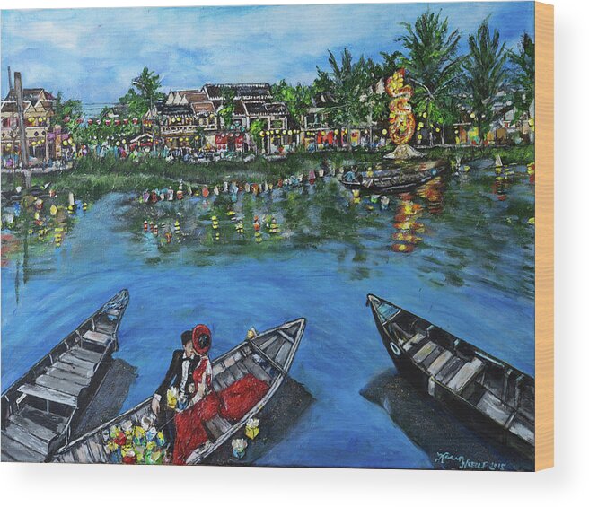 Vietnam Wood Print featuring the painting Wedding on the Water in Vietnam by Karen Needle