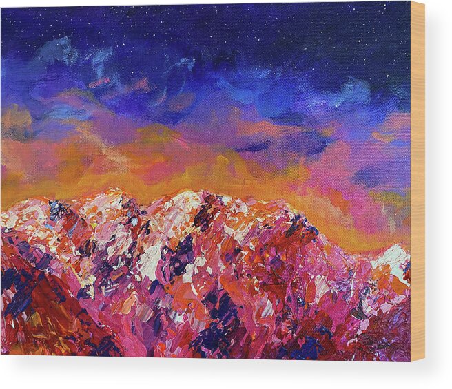 Vibrant Wood Print featuring the painting What Dreams Mountain Fragment by Ashley Wright