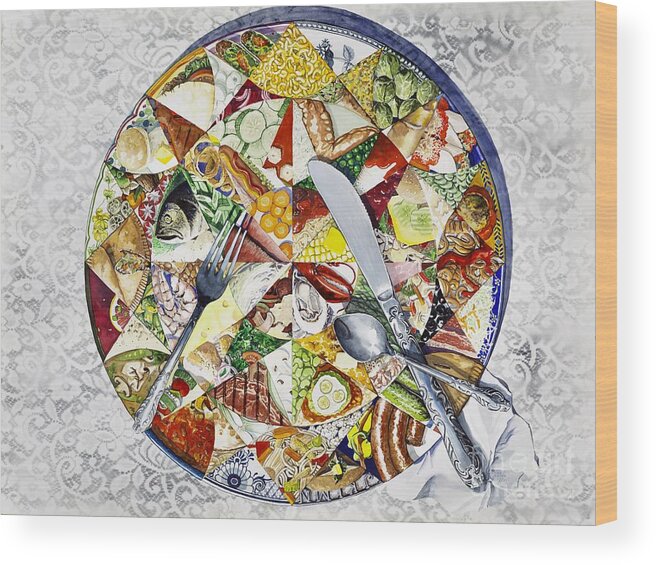 Kaleidoscope Wood Print featuring the painting What's For Dinner? by Merana Cadorette