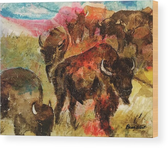 Buffalo Wood Print featuring the painting Where Buffalo Roam by Elaine Elliott