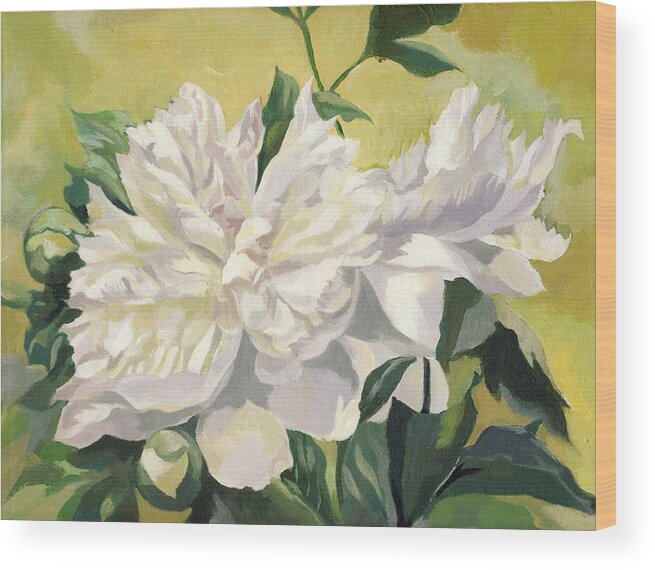 Acrylic Wood Print featuring the painting White Peony by Alfred Ng