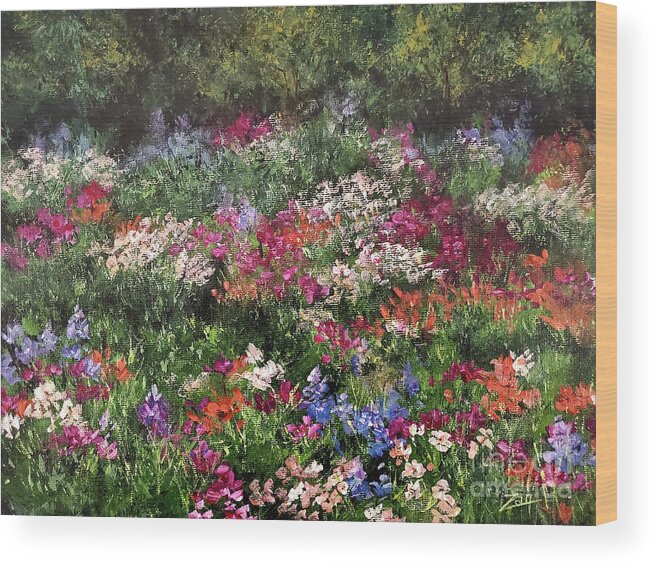 Flowers Wood Print featuring the painting Wildflower Field by Zan Savage