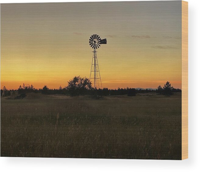 Sunset Wood Print featuring the photograph Windmill Golden Hour Silhouette by Jerry Abbott