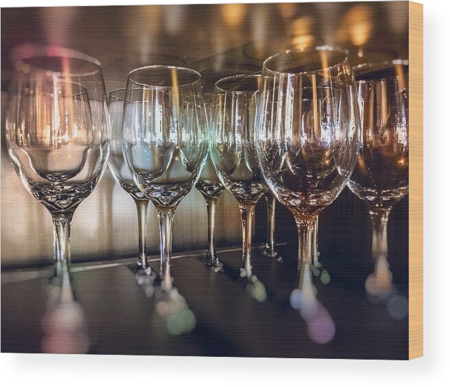 Shelf Wood Print featuring the photograph Wine Glasses by Rob Castro