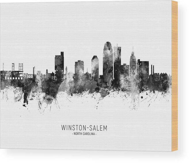 Winston-salem Wood Print featuring the digital art Winston-Salem North Carolina Skyline #14 by Michael Tompsett
