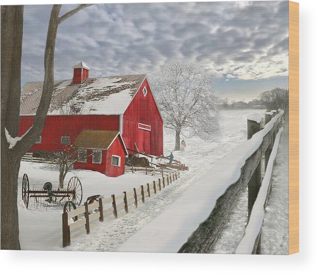 Farm Wood Print featuring the photograph Winter - A frosty paradise by Mike Savad