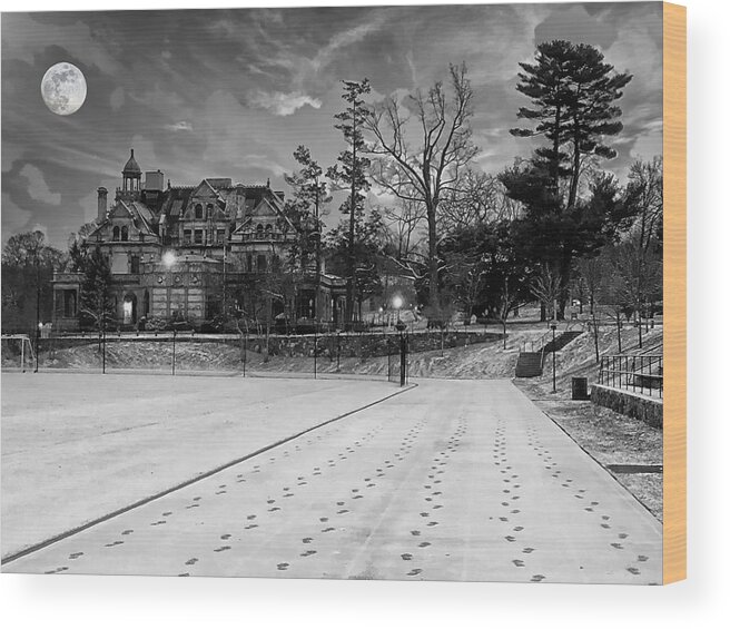 Full Moon Wood Print featuring the photograph Winter Tracks and Full Moon by Russel Considine