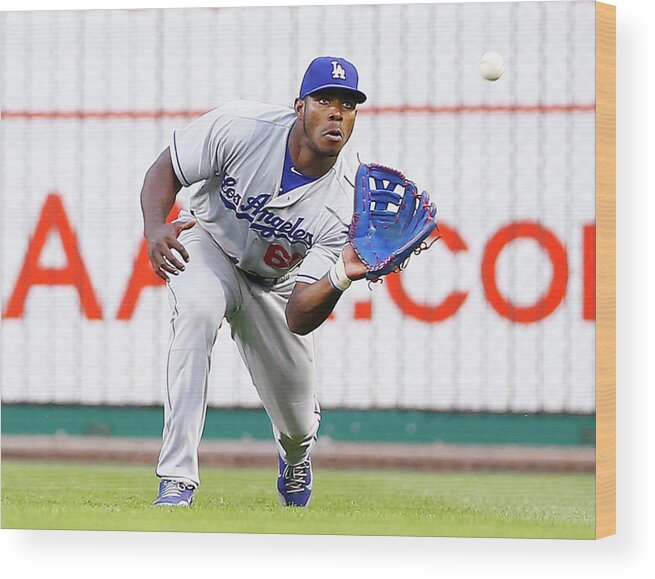 People Wood Print featuring the photograph Yasiel Puig by Jared Wickerham