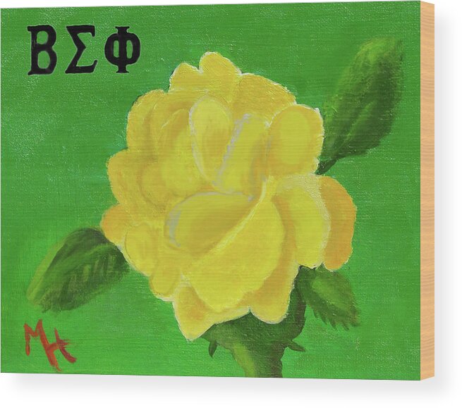 Yellow Rose Wood Print featuring the painting Yellow Rose of Beta Sigma Phi by Margaret Harmon