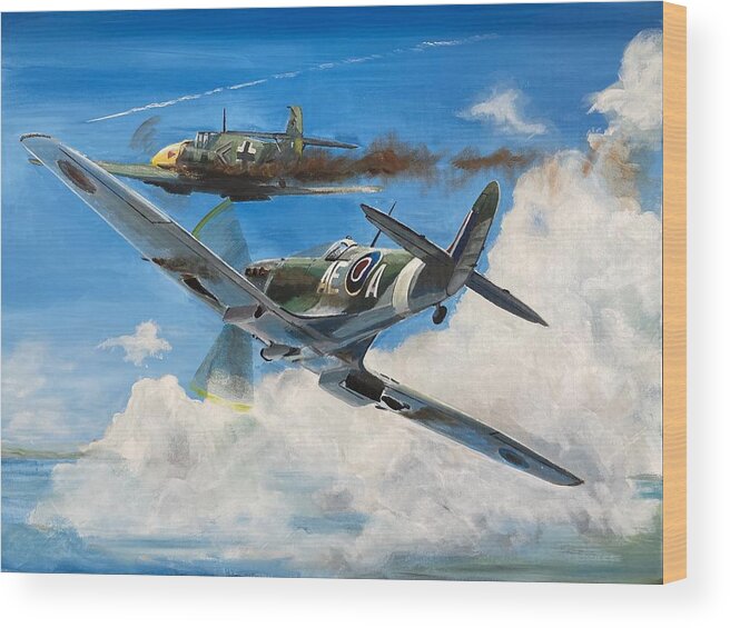 Spitfire Wood Print featuring the painting You can run but you cannot hide by Terence R Rogers