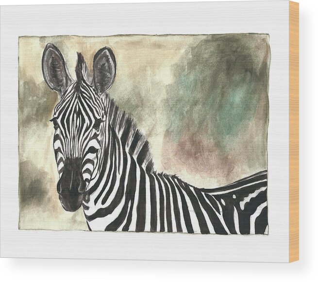 Zebra Wood Print featuring the painting Zebra by Pamela Schwartz