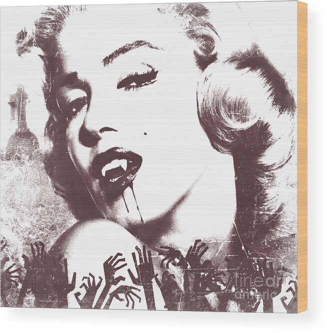 Marilyn Monroe Wood Print featuring the digital art Marilyn Monroe Vampire #1 by Mindy Bench