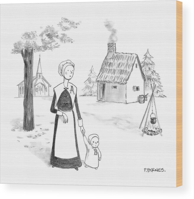 The Scarlet Letter Wood Print featuring the drawing Captionless; by Pat Byrnes