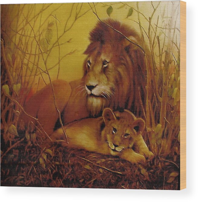 Nature Wood Print featuring the painting Father and Son #2 by Richard Hinger