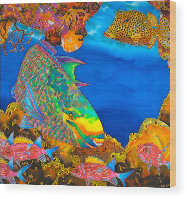 Diving Wood Print featuring the painting Colourful Queen Parrotfish by Daniel Jean-Baptiste