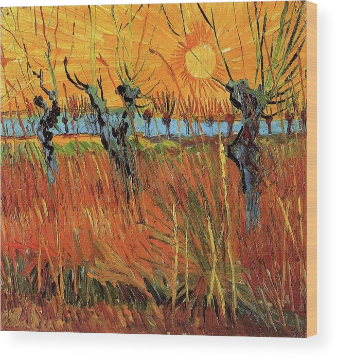 Vincent Van Gogh Wood Print featuring the painting Willows at Sunset #6 by Vincent van Gogh