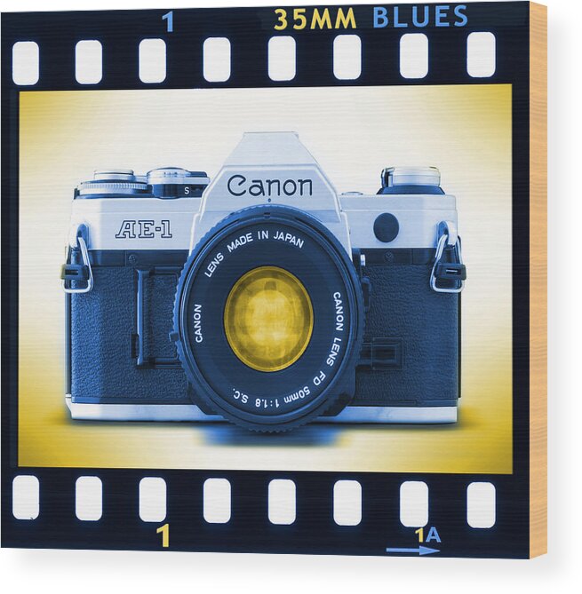 Vintage 35mm Wood Print featuring the photograph 35mm BLUES Canon AE-1 by Mike McGlothlen