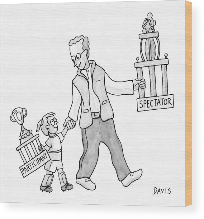 Captionless Wood Print featuring the drawing A Father And Daughter Both Walk by Mathew Stiles Davis