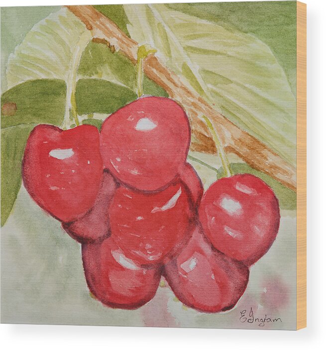 Fruit Wood Print featuring the painting Bunch of Red Cherries by Elvira Ingram