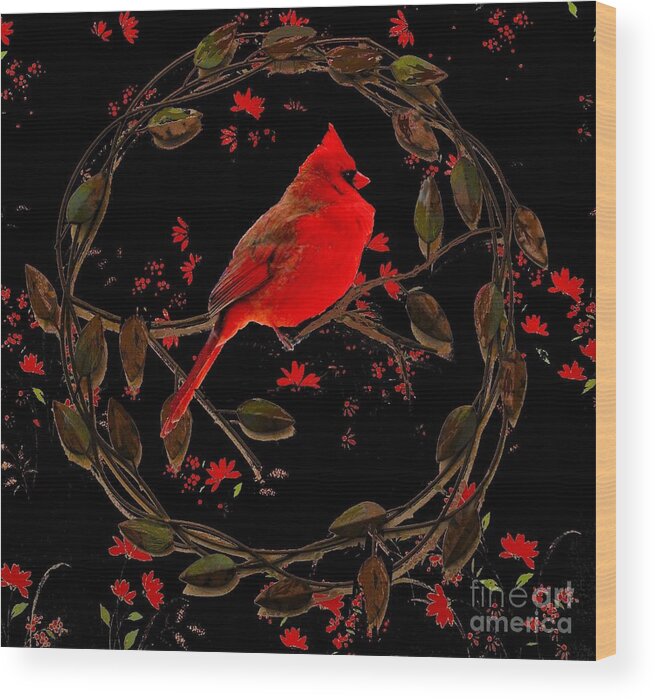 Male Wood Print featuring the photograph Cardinal on Metal Wreath by Janette Boyd