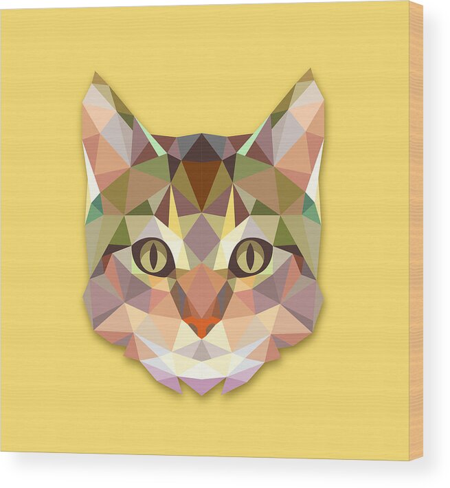 Cat Wood Print featuring the painting cat by MotionAge Designs