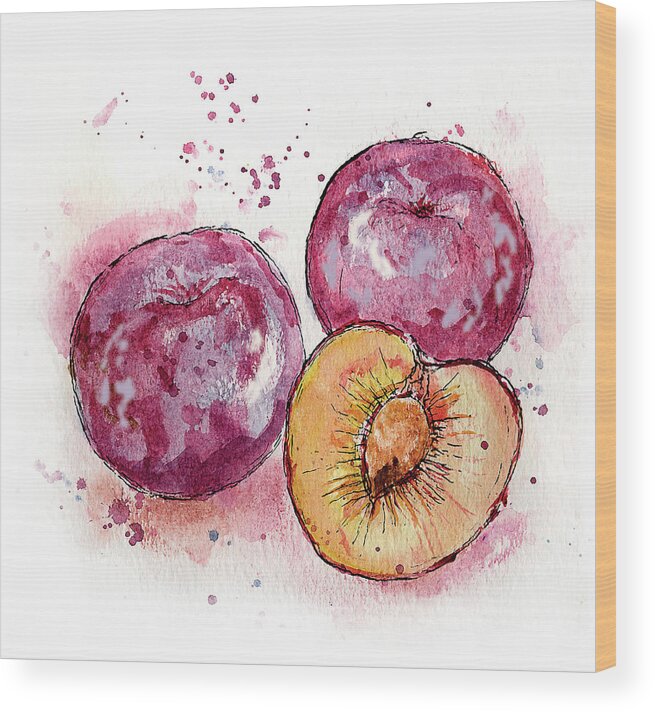 Art Wood Print featuring the painting Close Up Of Three Plums by Ikon Ikon Images